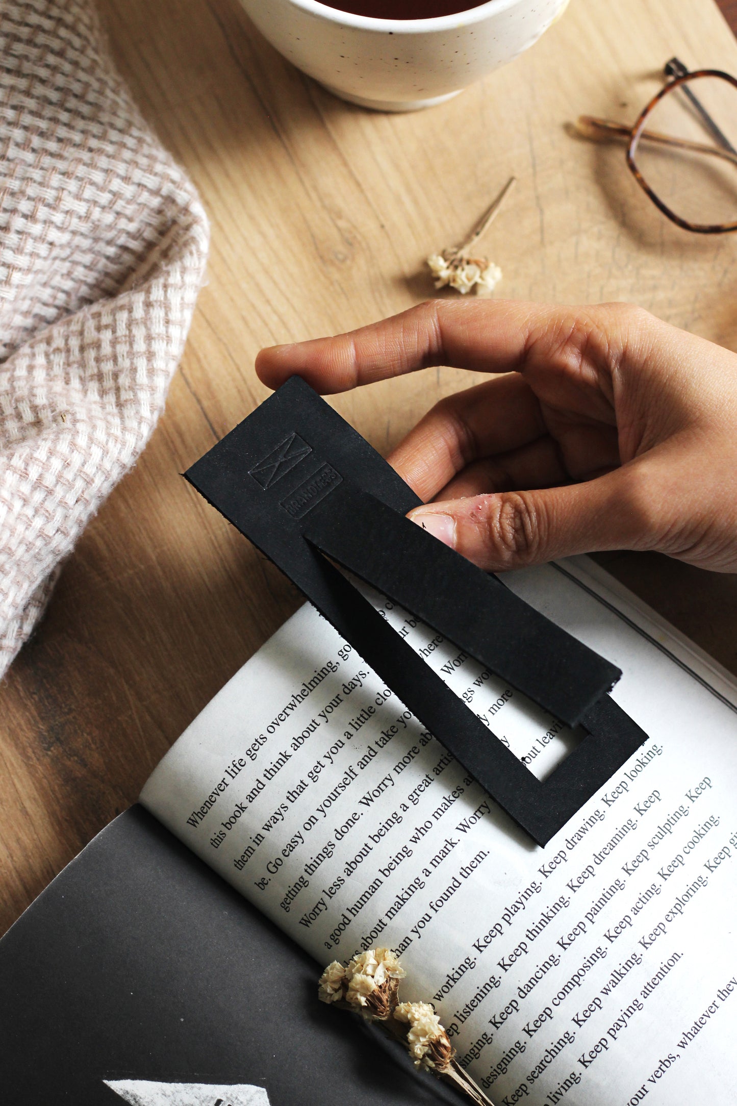 Leather Bookmark - Black