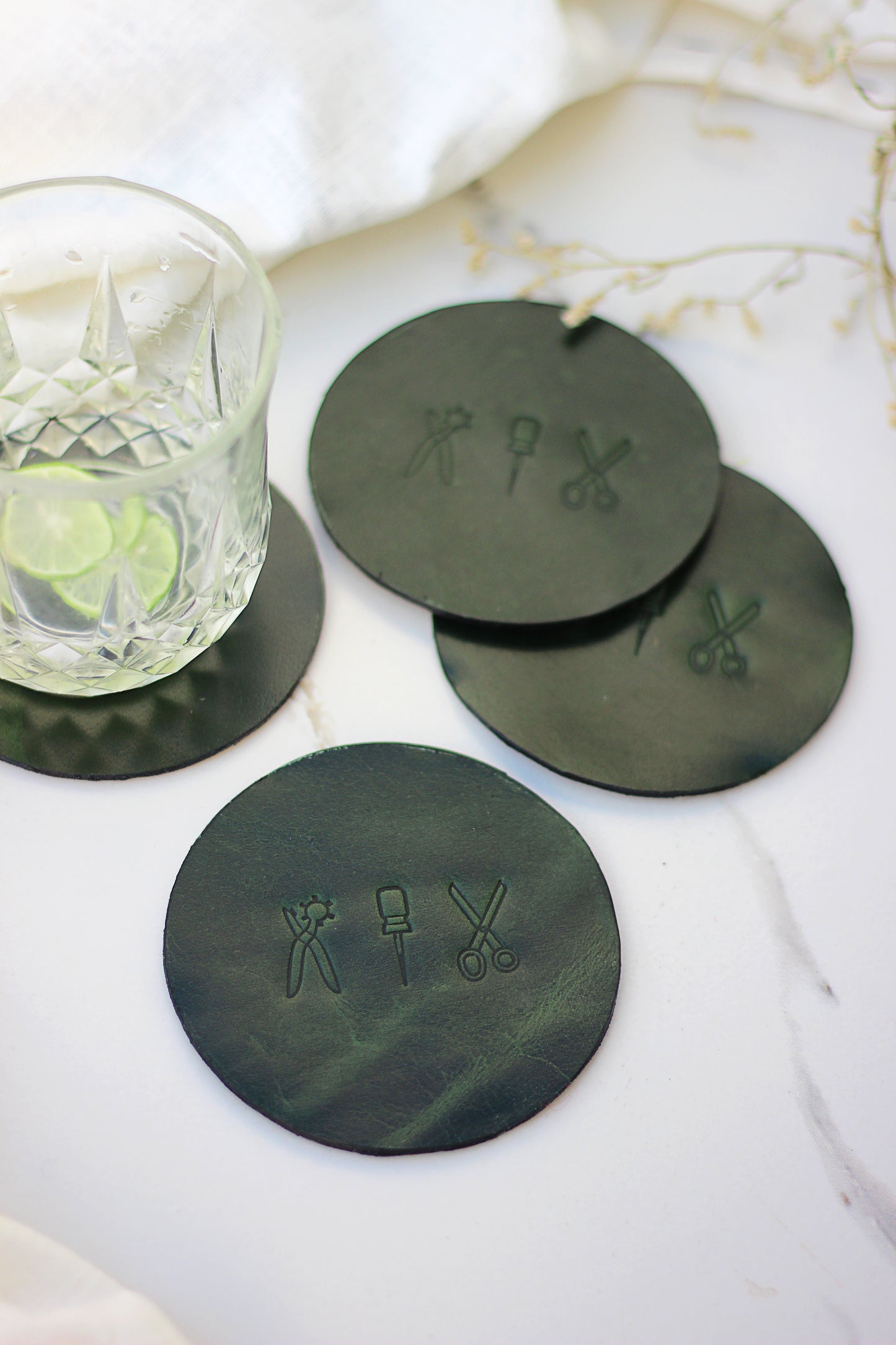 Leather Coasters (Set of 4)- Black