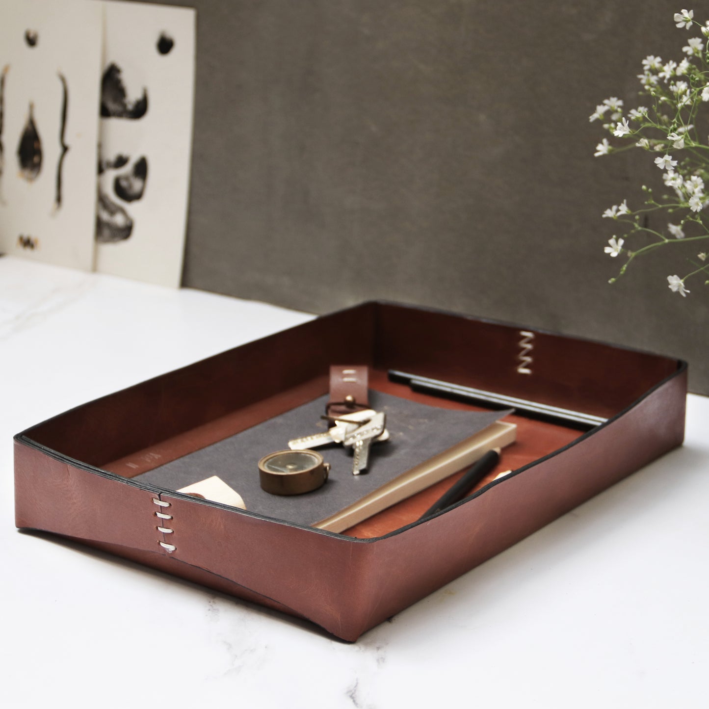 LEATHER DESK TRAY ORGANISER DESK ACCESSORIES