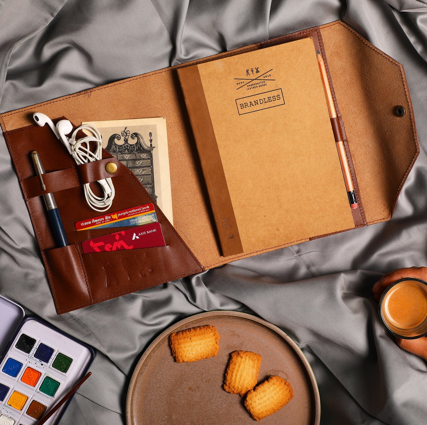 gift set leather organiser desk tray plant case home decor stationery leather journal