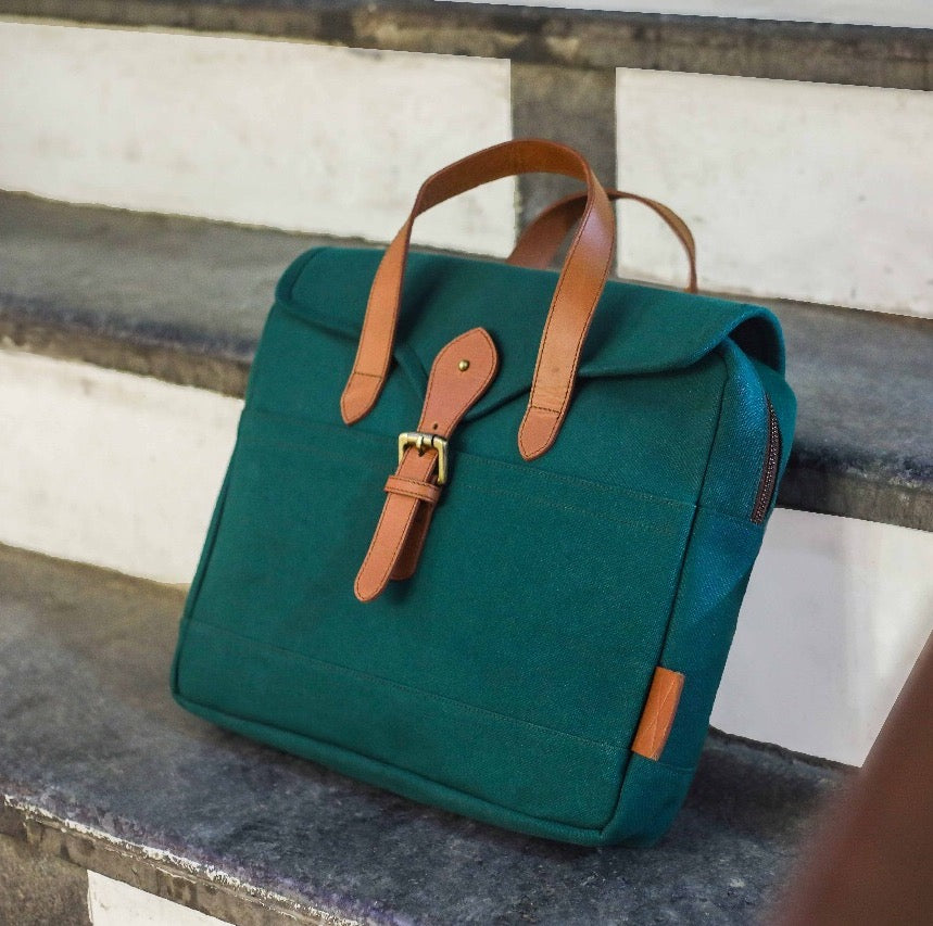 Apprentice Laptop Bag - Green Canvas & Leather