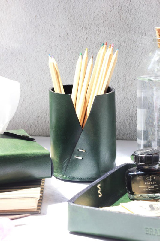 DRAFTER PEN STAND- DARK GREEN LEATHER