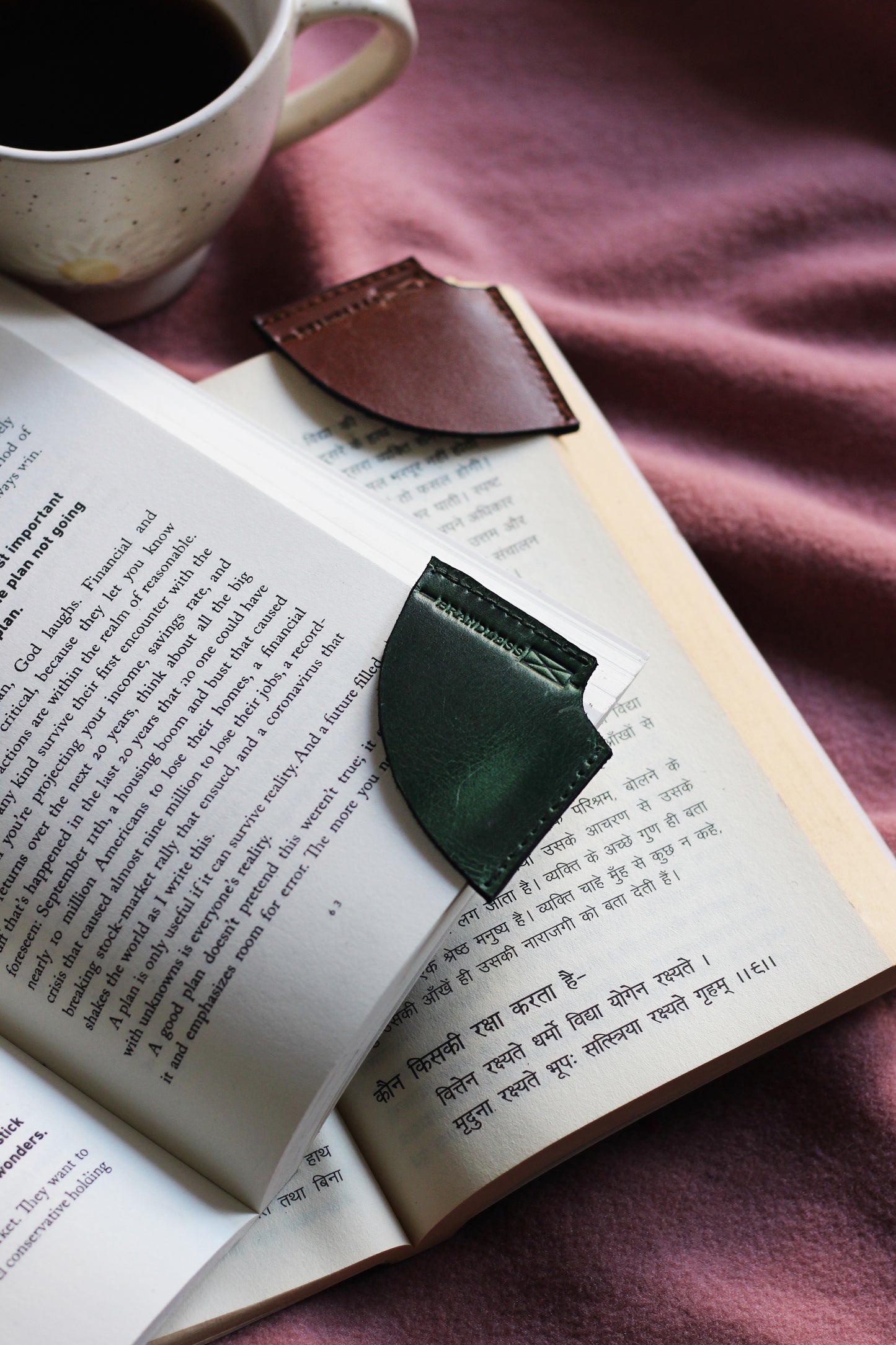 Corner Bookmark 2.0- Dark Green & Tan Brown