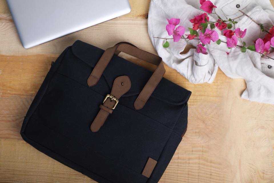 Apprentice Laptop Bag - Blue Canvas & Leather