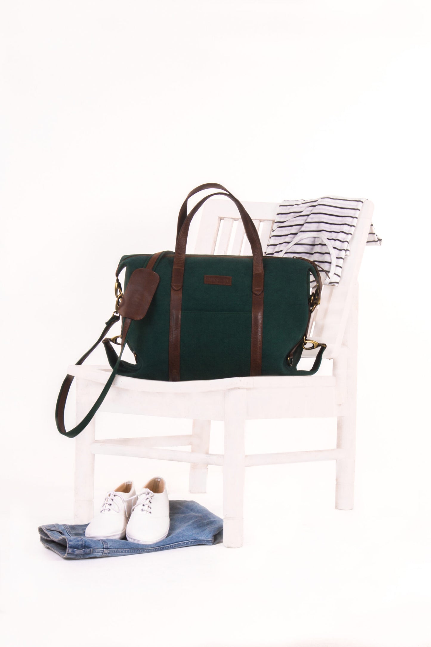 Baron Laptop Bag - Green Canvas & Leather