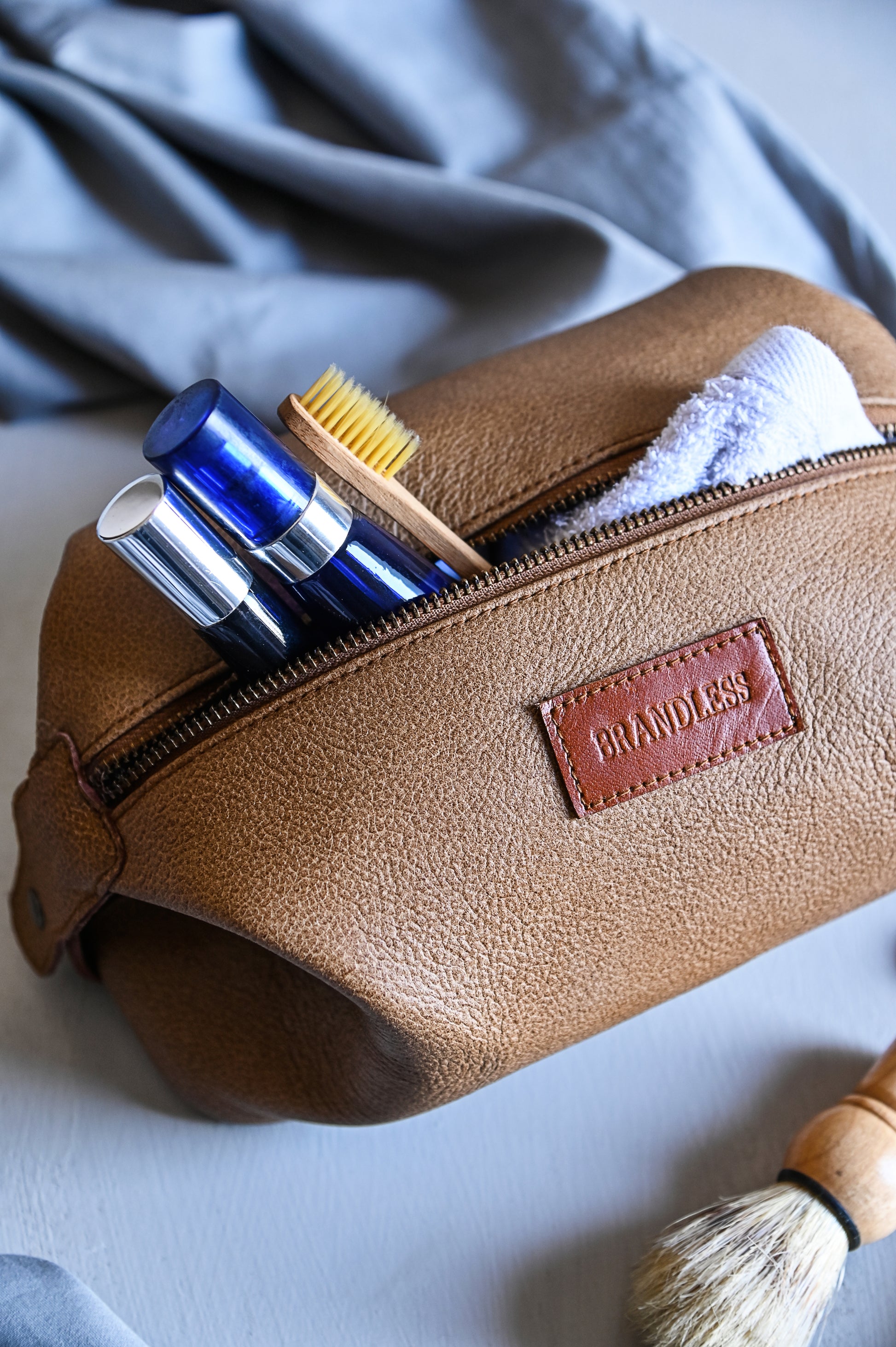 Travel Dopp Kit handcrafted in genuine leather. Mens grooming essential. Luxury Corporate Gifting. Leather Shaving Kit by Brandless
