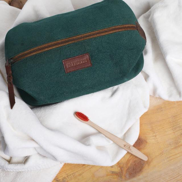 Canvas Leather Dopp Kit Green Tan