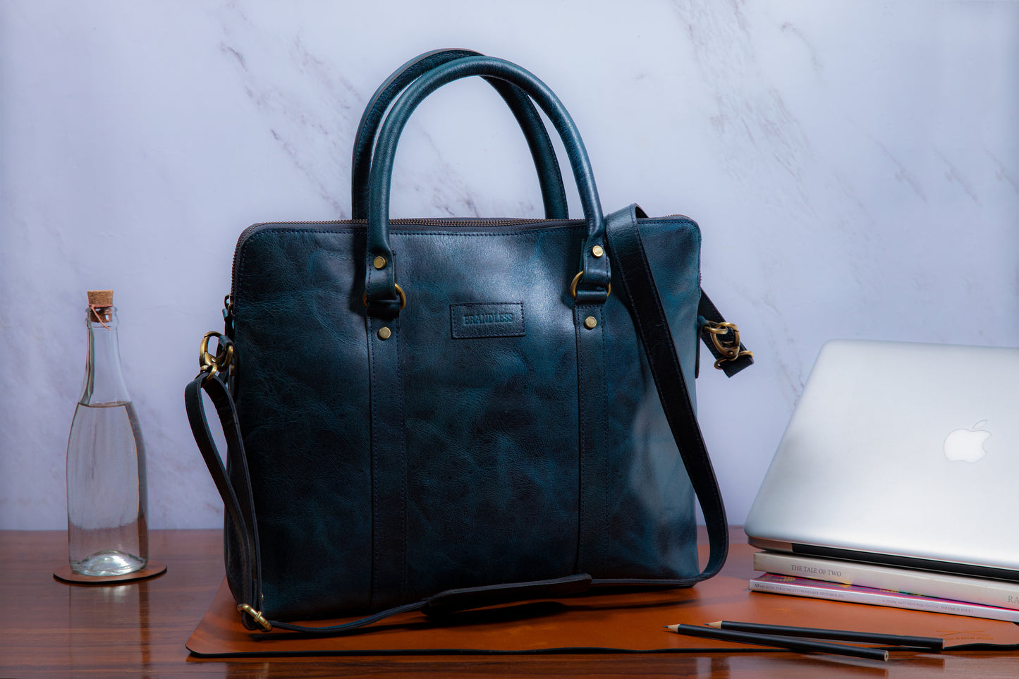 Elemental Laptop Bag- Midnight Blue Leather