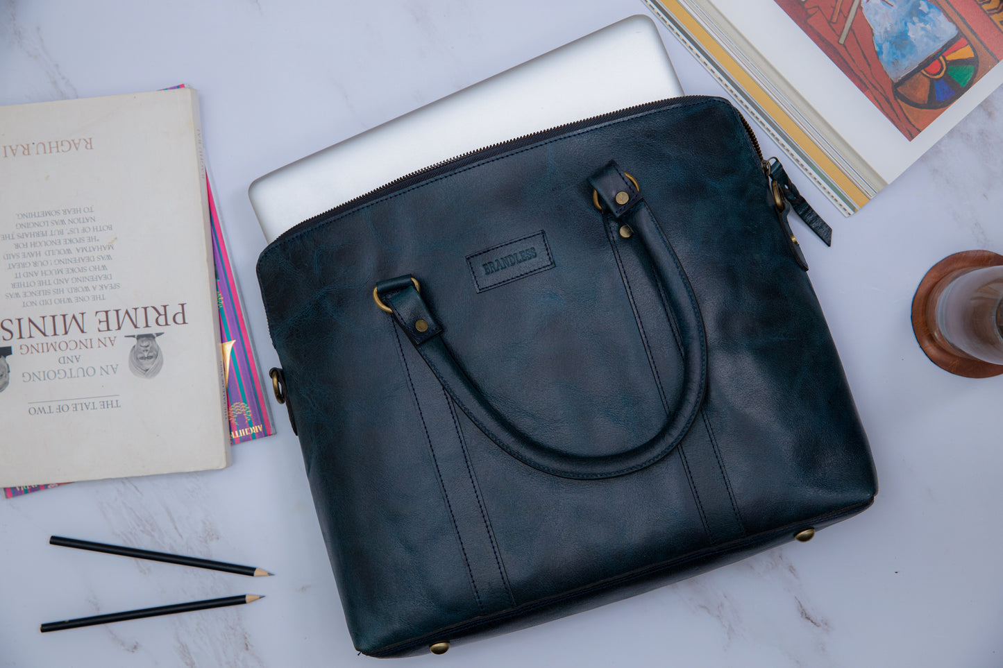 Elemental Laptop Bag- Midnight Blue Leather