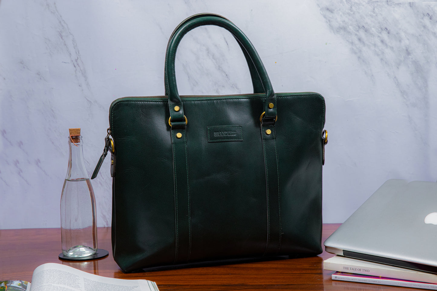 Elemental Laptop Bag- Dark Green Leather