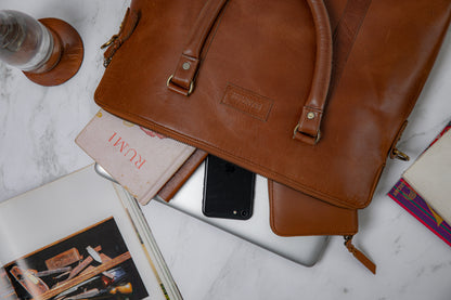 Elemental Laptop Bag- Tan Leather