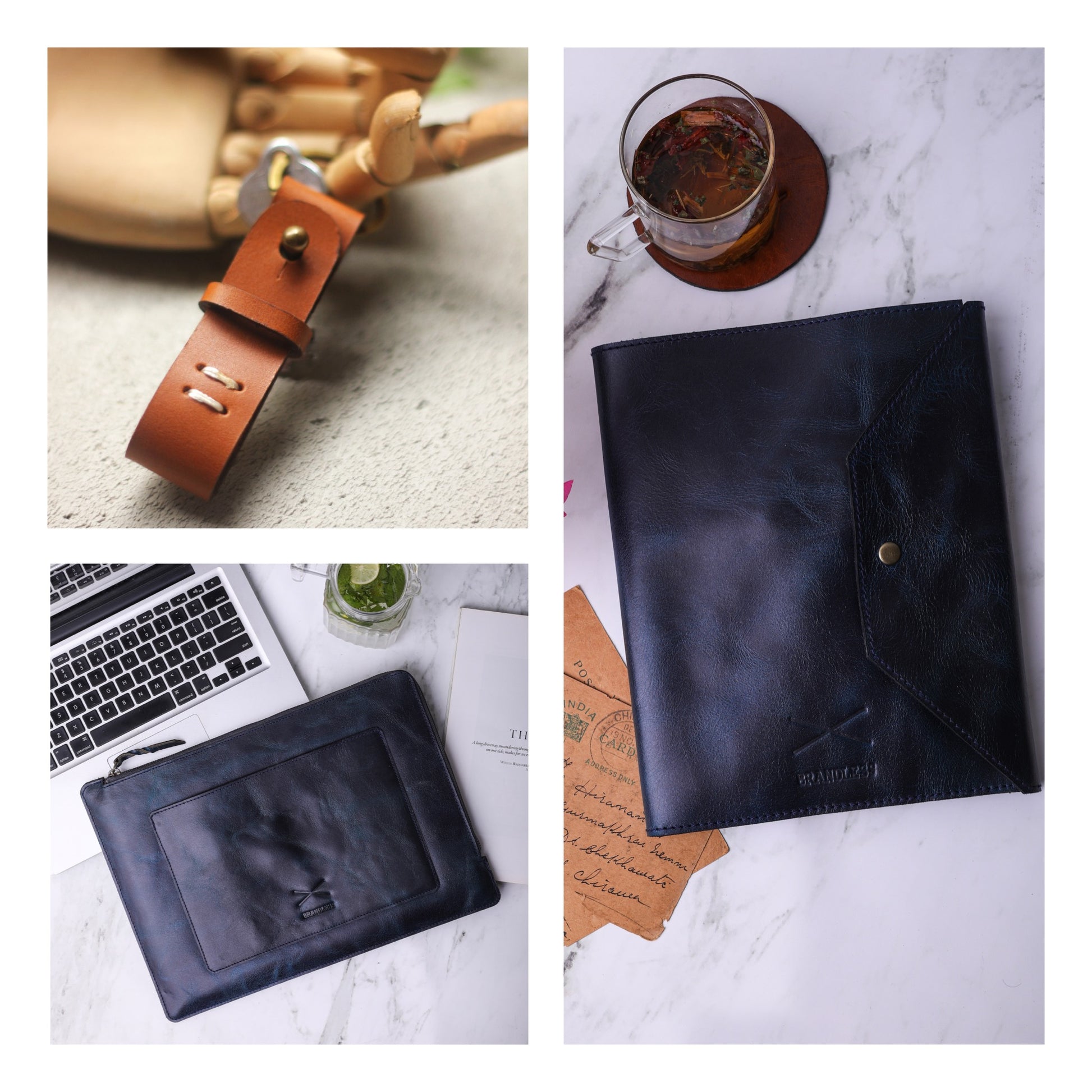 gift set leather organiser laptop sleeve key ring stationery leather journal