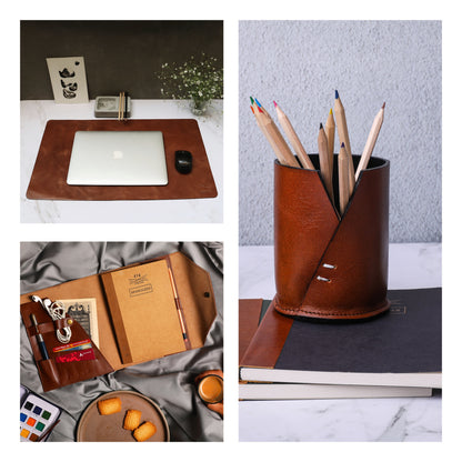 gift set leather organiser desk tray plant case home decor stationery leather journal