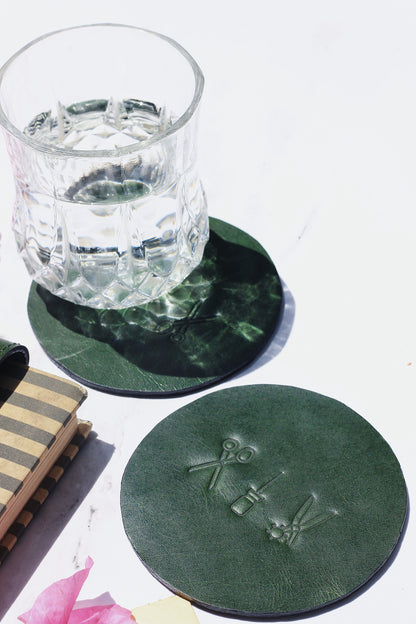 Leather Coasters (Set of 2)- Dark Green