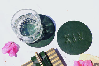 Leather Coasters (Set of 2)- Dark Green