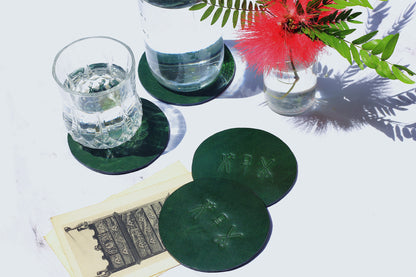Leather Coasters (Set of 4)- Dark Green