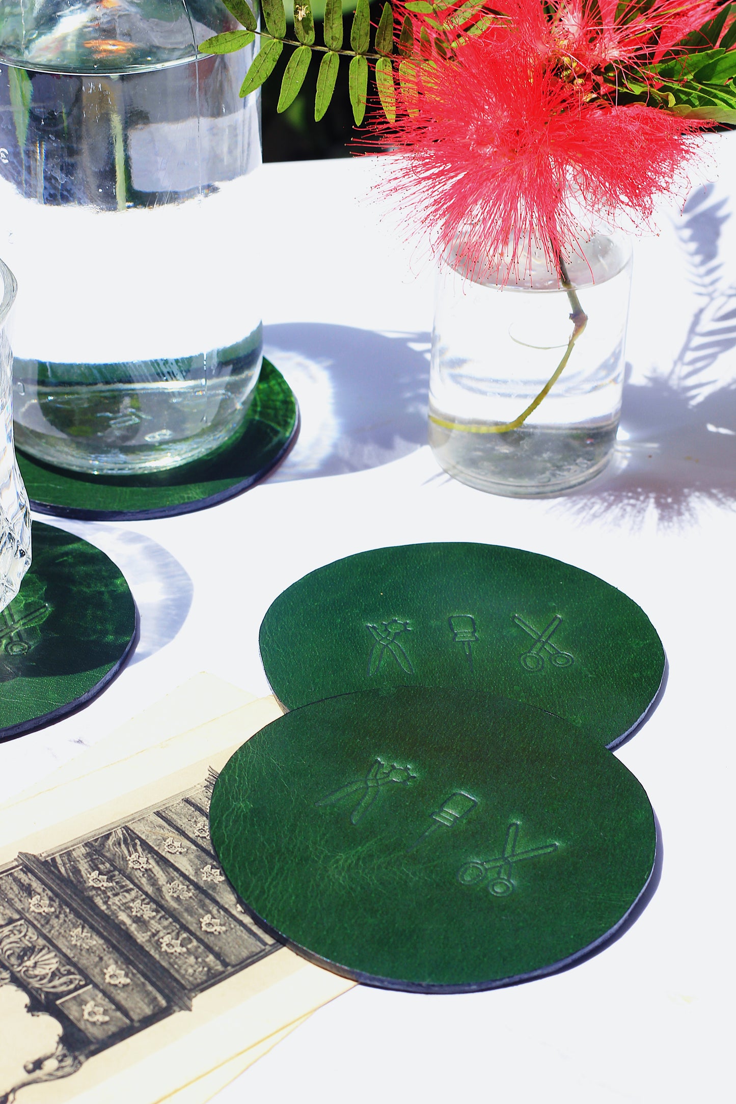 Leather Coasters (Set of 2)- Dark Green