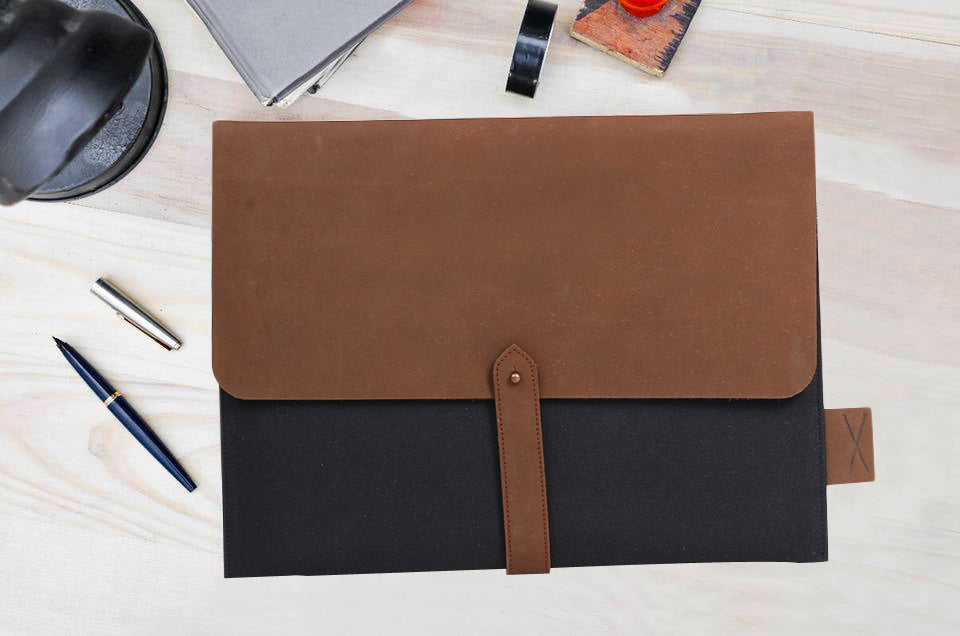 HANDCRAFTED LEATHER CANVAS LAPTOP SLEEVE COVER 