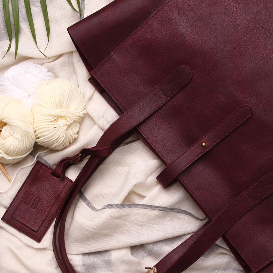 All Day Tote Bag- Burgundy Leather