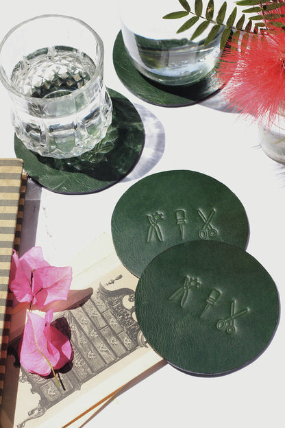 Leather Coasters (Set of 4)- Dark Green