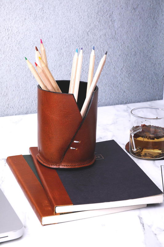 LEATHER PEN STAND DESK ACCESSORIES STATIONERY